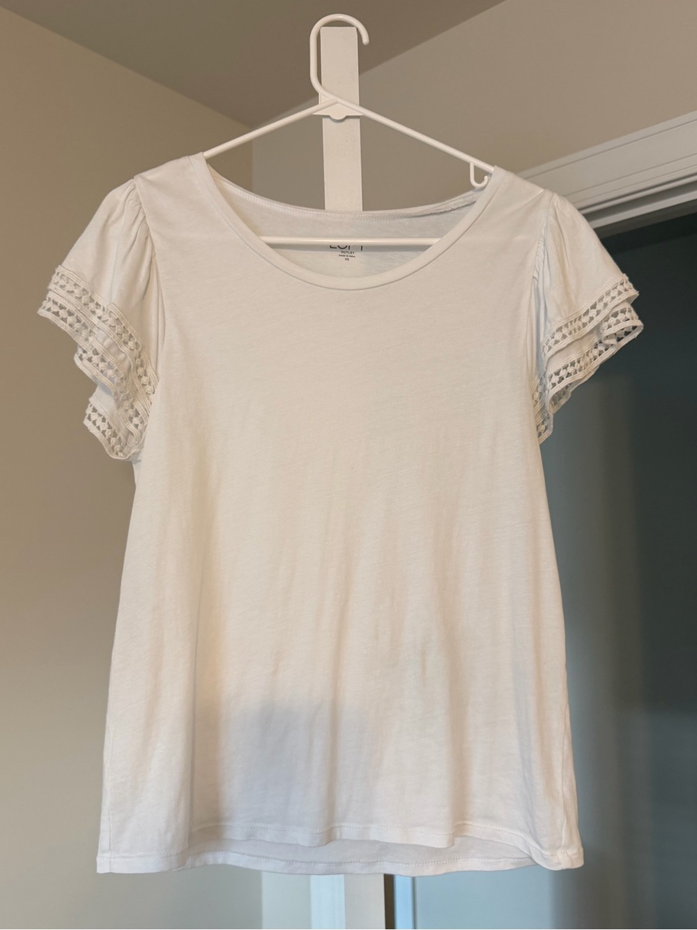 Loft White Short Sleeve Flutter Top
